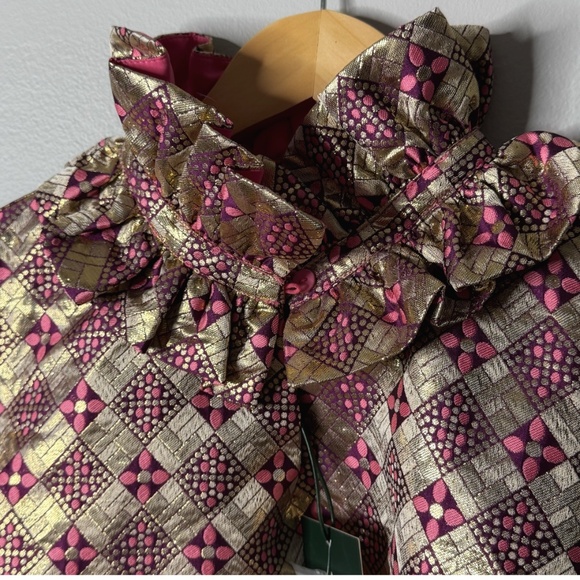 NWT Tuckernuck Blouse Top Bouvier Pink Gold Champagne Dreams Statement Blouse - Picture 6 of 16